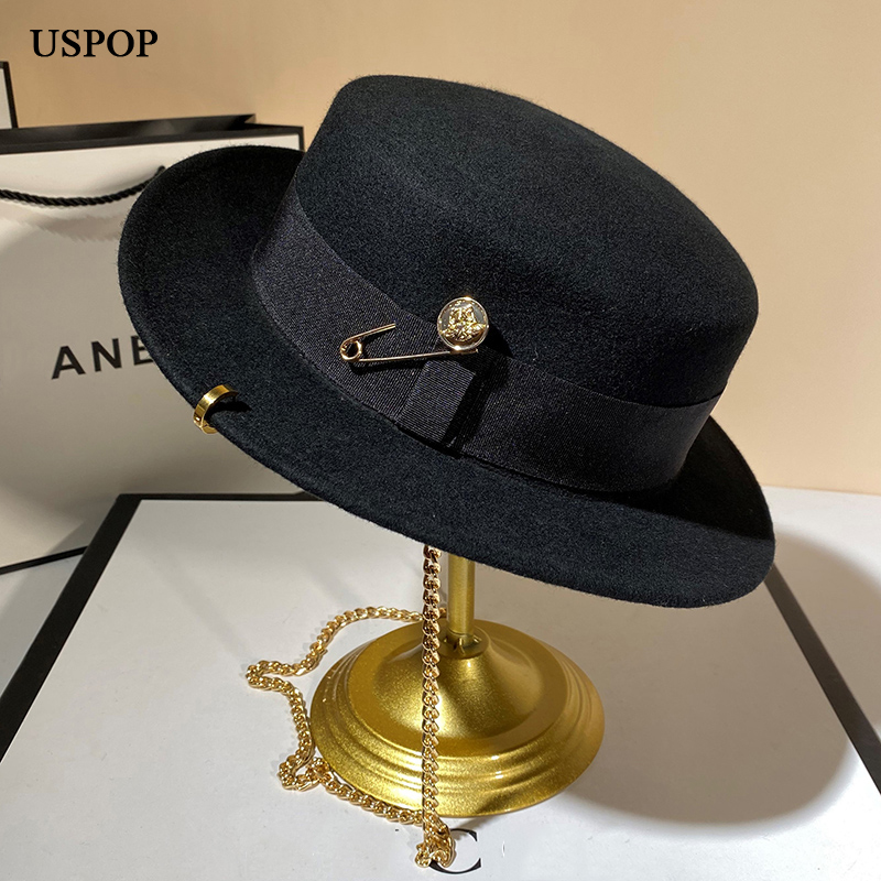 Fedora Hat Wool - USPOP-gorros de lana decorados con Pin